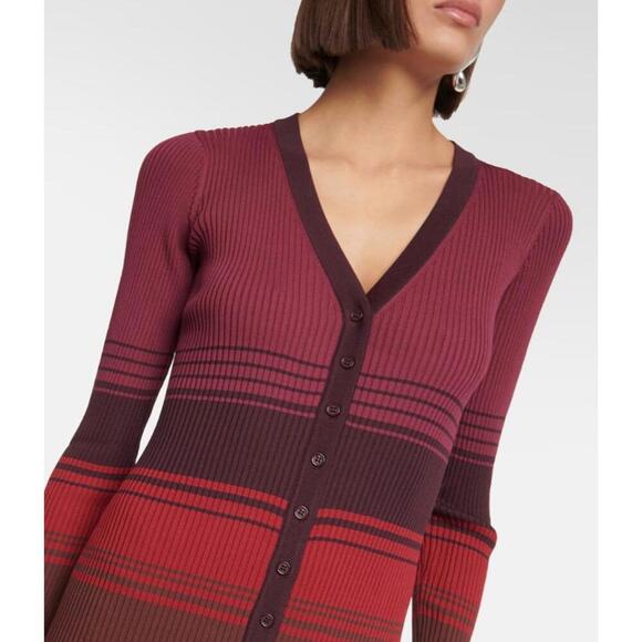 Staud Shoko Rib-Knit Striped Sweater Dress Burgundy Purple Small - Picture 3 of 7